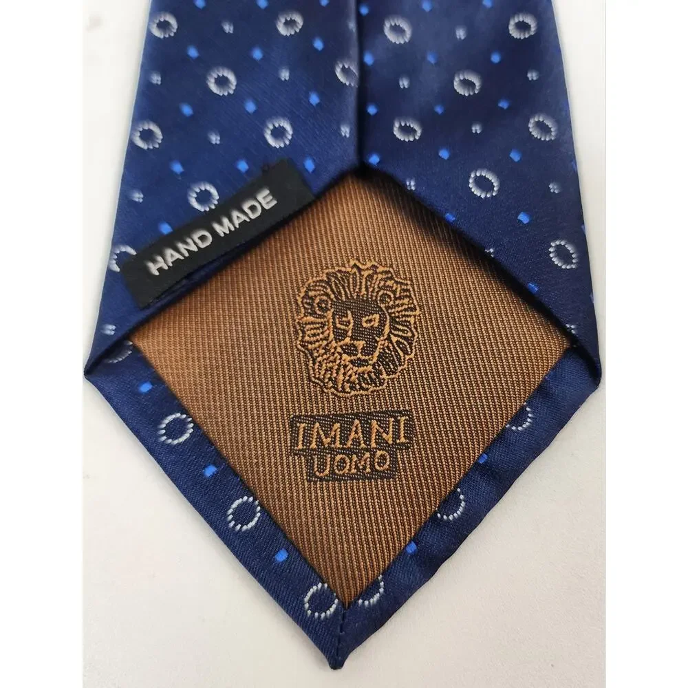 Imani Uomo Men Tie 100% Silk Touch Micro Fiber Navy Geometric Necktie Hand Made